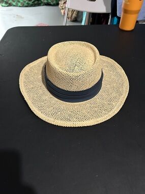 Men's Natural Straw Beach Hat with Dark blue Band OSFM
